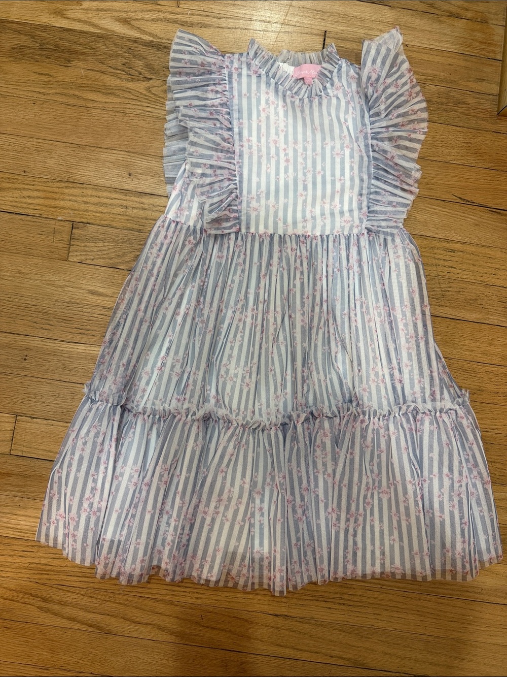 Harper Blue and Pink Striped Floral Ruffle Dress